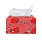 Red Heart Lollipop Pattern Print Leather Tissue Box Cover