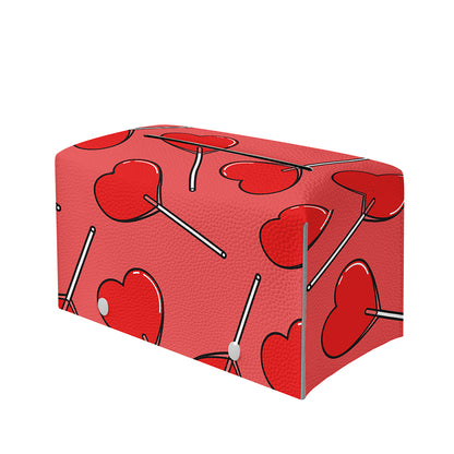 Red Heart Lollipop Pattern Print Leather Tissue Box Cover