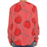 Red Heart Lollipop Pattern Print Long Sleeve Baseball Jersey