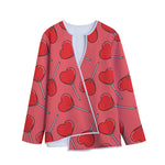 Red Heart Lollipop Pattern Print Long Sleeve Short Coat