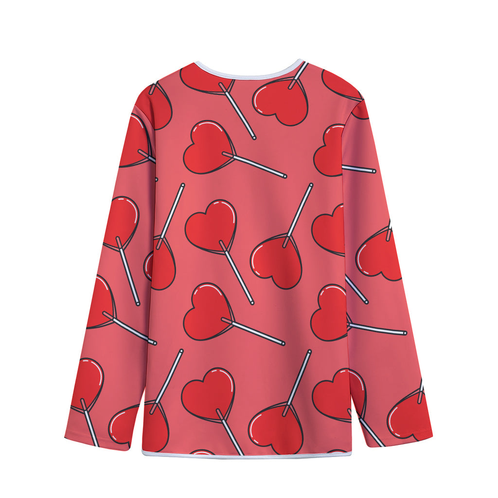 Red Heart Lollipop Pattern Print Long Sleeve Short Coat