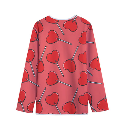 Red Heart Lollipop Pattern Print Long Sleeve Short Coat