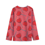Red Heart Lollipop Pattern Print Long Sleeve Short Coat
