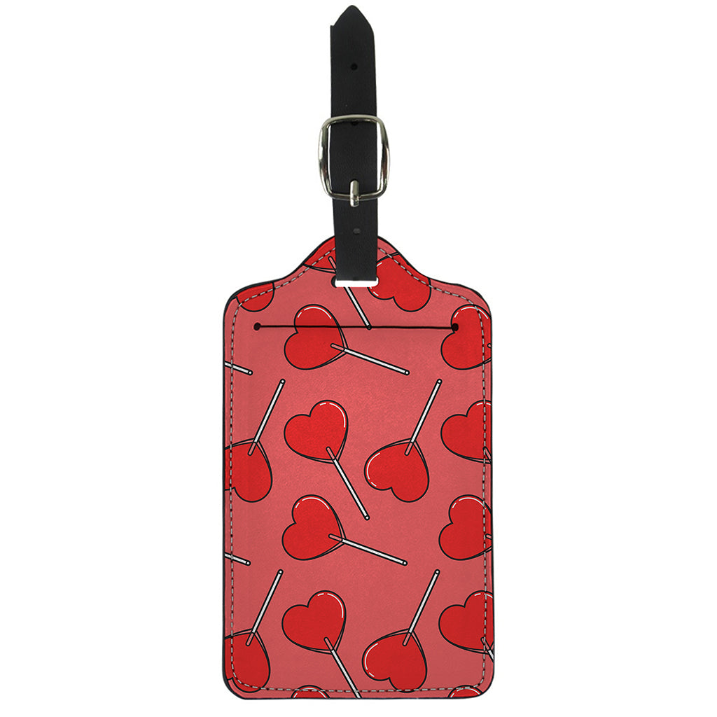 Red Heart Lollipop Pattern Print Luggage Tag