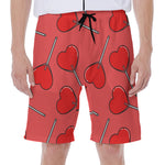 Red Heart Lollipop Pattern Print Men's Beach Shorts