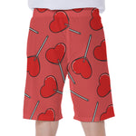 Red Heart Lollipop Pattern Print Men's Beach Shorts