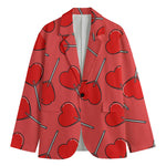 Red Heart Lollipop Pattern Print Men's Blazer