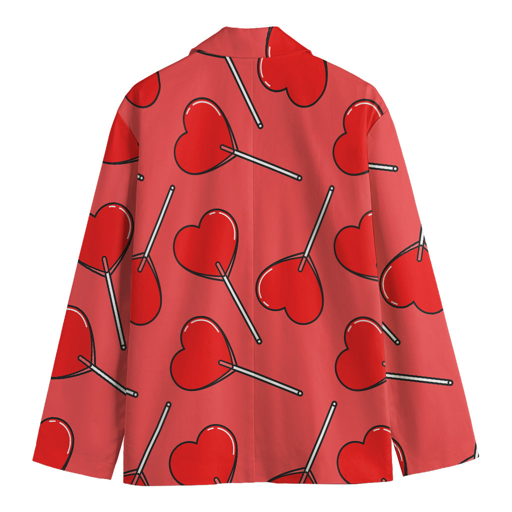 Red Heart Lollipop Pattern Print Men's Blazer