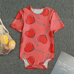 Red Heart Lollipop Pattern Print Men's Bodysuit
