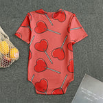 Red Heart Lollipop Pattern Print Men's Bodysuit
