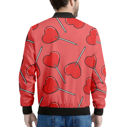 Red Heart Lollipop Pattern Print Men's Bomber Jacket