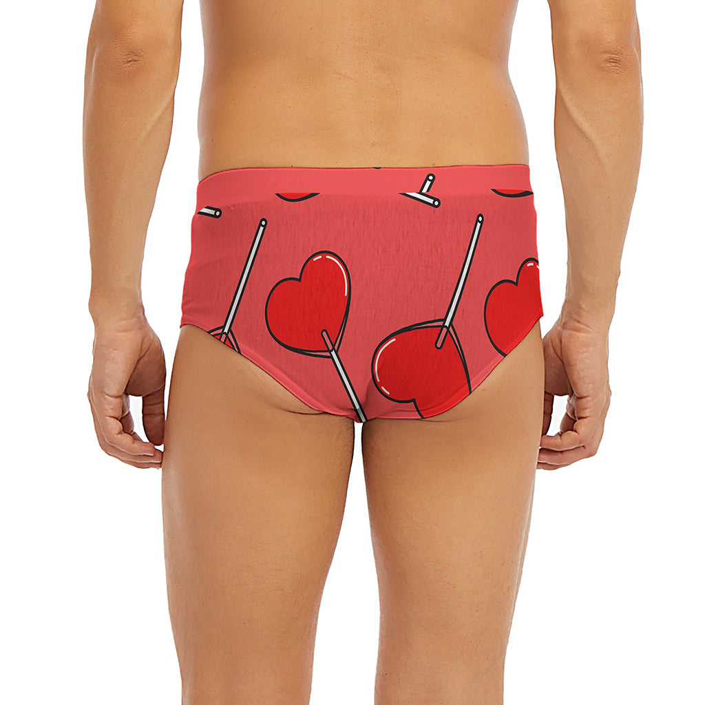 Red Heart Lollipop Pattern Print Men's Briefs