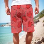Red Heart Lollipop Pattern Print Men's Cargo Shorts