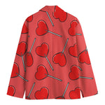 Red Heart Lollipop Pattern Print Men's Cotton Blazer