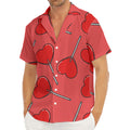 Red Heart Lollipop Pattern Print Men's Deep V-Neck Shirt