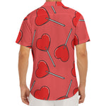 Red Heart Lollipop Pattern Print Men's Deep V-Neck Shirt