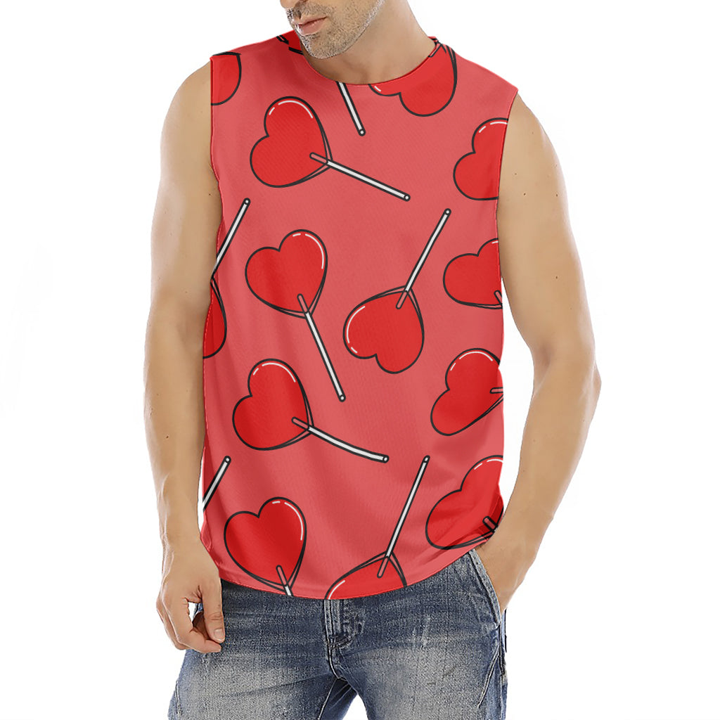 Red Heart Lollipop Pattern Print Men's Fitness Tank Top