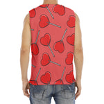 Red Heart Lollipop Pattern Print Men's Fitness Tank Top