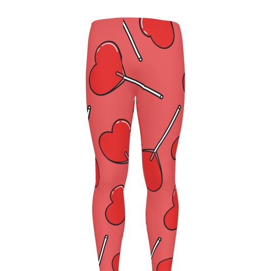 Red Heart Lollipop Pattern Print Men's leggings