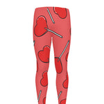Red Heart Lollipop Pattern Print Men's leggings