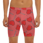 Red Heart Lollipop Pattern Print Men's Long Boxer Briefs