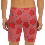 Red Heart Lollipop Pattern Print Men's Long Boxer Briefs