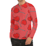 Red Heart Lollipop Pattern Print Men's Long Sleeve Rash Guard