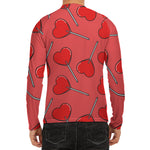 Red Heart Lollipop Pattern Print Men's Long Sleeve Rash Guard