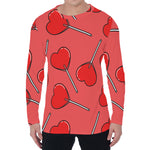 Red Heart Lollipop Pattern Print Men's Long Sleeve T-Shirt