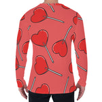 Red Heart Lollipop Pattern Print Men's Long Sleeve T-Shirt