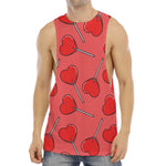 Red Heart Lollipop Pattern Print Men's Muscle Tank Top