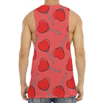 Red Heart Lollipop Pattern Print Men's Muscle Tank Top