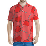 Red Heart Lollipop Pattern Print Men's Polo Shirt