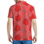 Red Heart Lollipop Pattern Print Men's Polo Shirt