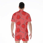Red Heart Lollipop Pattern Print Men's Rompers