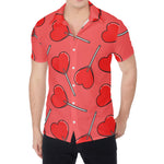 Red Heart Lollipop Pattern Print Men's Shirt