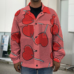 Red Heart Lollipop Pattern Print Men's Shirt Jacket