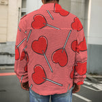 Red Heart Lollipop Pattern Print Men's Shirt Jacket