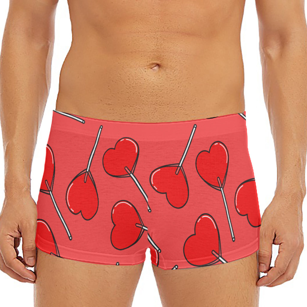 Red Heart Lollipop Pattern Print Men's Short Boxer Briefs