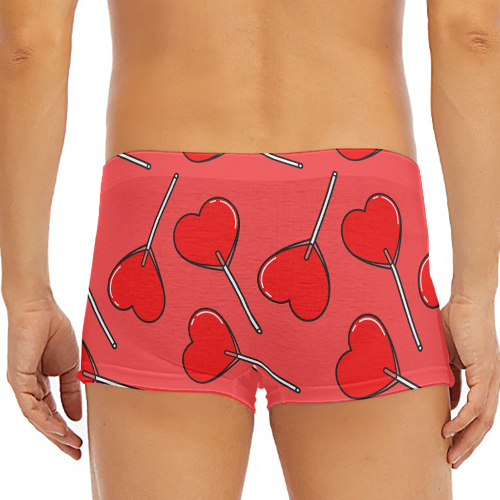 Red Heart Lollipop Pattern Print Men's Short Boxer Briefs