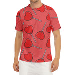 Red Heart Lollipop Pattern Print Men's Short Sleeve Rash Guard