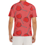 Red Heart Lollipop Pattern Print Men's Short Sleeve Rash Guard