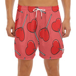 Red Heart Lollipop Pattern Print Men's Split Running Shorts