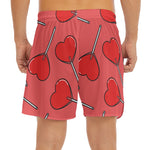 Red Heart Lollipop Pattern Print Men's Split Running Shorts