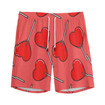 Red Heart Lollipop Pattern Print Men's Sports Shorts