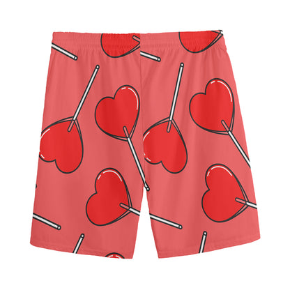 Red Heart Lollipop Pattern Print Men's Sports Shorts
