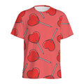 Red Heart Lollipop Pattern Print Men's Athletic T-Shirt