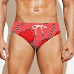 Red Heart Lollipop Pattern Print Men's Swim Briefs