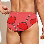 Red Heart Lollipop Pattern Print Men's Swim Briefs