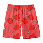 Red Heart Lollipop Pattern Print Men's Swim Trunks